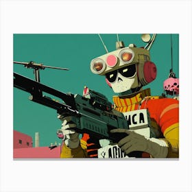 Skeleton Holding A Gun Cartoon Canvas Print