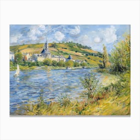 Rural Lakeside Serenity Painting Inspired By Paul Cezanne Canvas Print