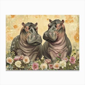 Floral Animal Illustration Hippopotamus 1 Canvas Print