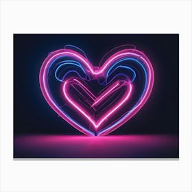 A Glowing, Neon Heart Shape In Shades Of Pink And Blue Against A Dark Background, Creating A Romantic And Futuristic Vibe Canvas Print