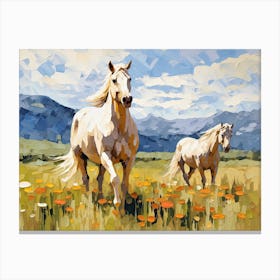 Horses Painting In Rocky Mountains Colorado, Usa, Landscape 4 Canvas Print