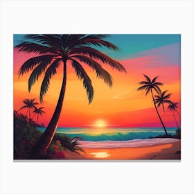 A Tranquil Beach At Sunset Horizontal Illustration 1 Canvas Print