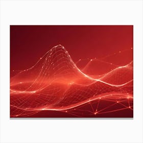 An Abstract Image Of A Flowing, Red, Digital Network, With A Cityscape In The Background, Symbolizing The Interconnectedness Of Technology And Urban Life Canvas Print