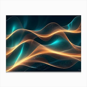 An Abstract Illustration Of Flowing, Luminous, Orange And Turquoise Lines Creating A Wave Pattern On A Dark Background Canvas Print