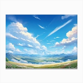 A Panorama Of A Crisp Clear Sky On A Sunlit Day The Vast Cloudscape Spreading Out Unfurling Artist Canvas Print