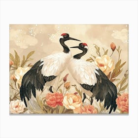 Floral Animal Illustration Crane 1 Canvas Print