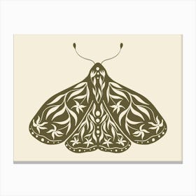 Folk Art Moth 01 - Woodland Green Canvas Print