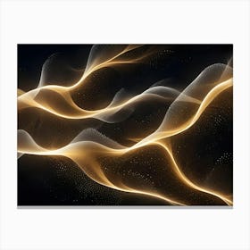 Abstract, Flowing, Golden Light Lines And Streaks Against A Dark Background With Small, Shimmering Dots Creating A Wave Pattern Canvas Print