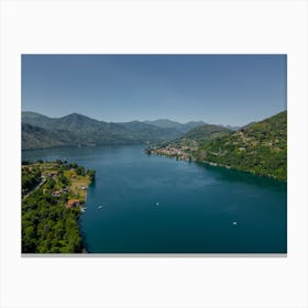 Top view of mountains and lake. Lake Orta. Italy. Canvas Print