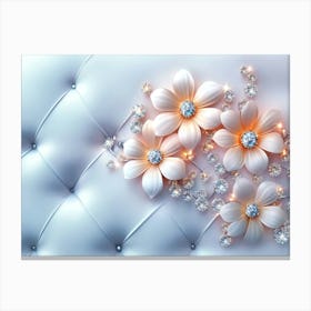 White Flowers With Diamonds 1 Canvas Print