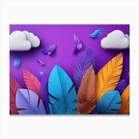 Colorful Feathers And Clouds Canvas Print