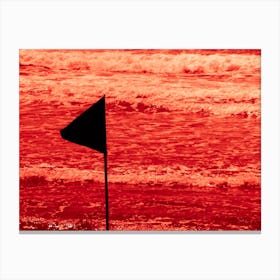Black Warning Flag Marking The Limit Of The Safe Swimming Area At A Beautiful Beach With Blue Sky And A Turquoise Sea In Israel Canvas Print