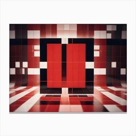 A Red Box Standing Out Against A Background Of Black And White Squares Canvas Print