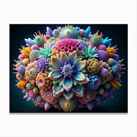 3d Abstract Flower Cluster With Vibrant Colors Canvas Print