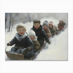 Children On A Sled 1 Canvas Print