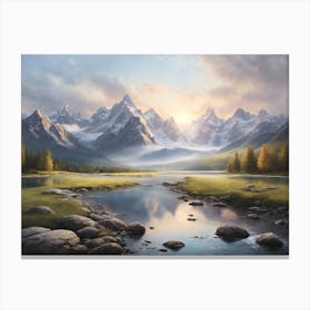 Sunset over the Snowy Peaks Canvas Print