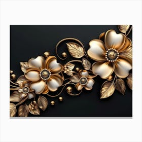 3d Golden Jewelry and Flowers Canvas Print