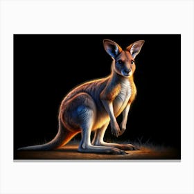 Red Kangaroo Standing On A Black Background Canvas Print