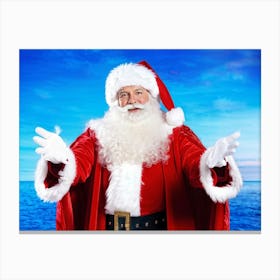 A Traditional Santa Claus Costume With Vivid White Fur Accents Bright Red Coat Velvet Hat And Flu Canvas Print