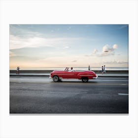 Red Car On The Malecon Canvas Print