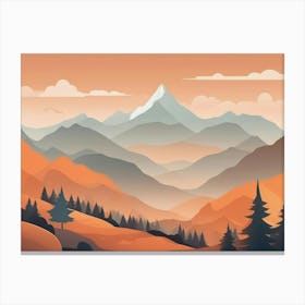 Misty mountains horizontal background in orange tone 45 Canvas Print