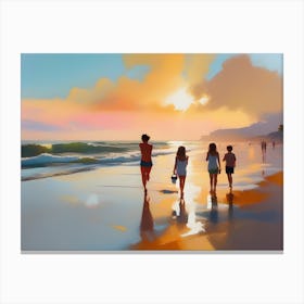 Family On The Beach 1 Canvas Print