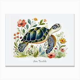 Little Floral Sea Turtle 3 Poster Canvas Print