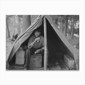 Indian Boy In Blueberry Pickers Camp Near Little Fork, Minnesota By Russell Lee Canvas Print