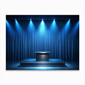 Empty Stage With Blue Curtains And Spotlights Canvas Print