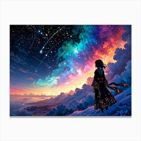 Girl Looking At The Stars 4 Canvas Print