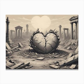 A Conceptual Image Of A Broken Heart In A Field Of Ruins, Symbolizing Heartbreak, Loss, And Devastation Canvas Print