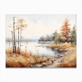 A Painting Of A Lake In Autumn 61 Canvas Print