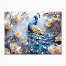 3d Peacock Golden Jewelry art Flowers Canvas Print