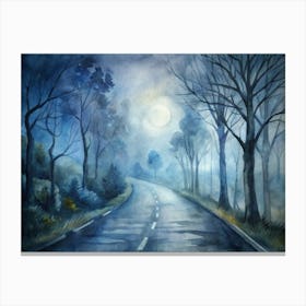 A Foggy Road Leading To The Unknown With Shadows Canvas Print