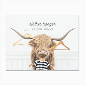 Highland Cow Clothes Hanger At Your Service Canvas Print