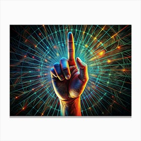 Hand Pointing Up In Cyberspace Canvas Print