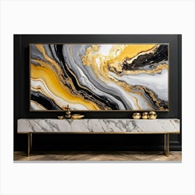 Abstract Art Featuring Liquid Marble Patterns Flowing Together In A Dance Of Grey Black Yellow G (6) Canvas Print