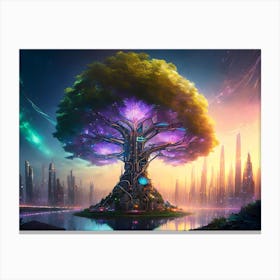 Cyber Tree Cityscape 3 Canvas Print