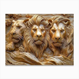 Majestic 3d Relief Artwork Of Prowling Lions Intricate Golden Details Rich Textures Dramatic Lighting Regal Canvas Print