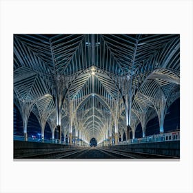 Architcture,Portugal, Blue And Yellow, Lines, Railway,Photo Of A Train Station, Oriente,Lisbon Canvas Print