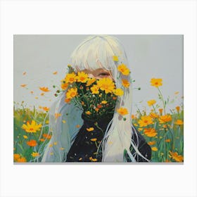 Girl With Yellow Flowers Canvas Print