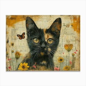 The Rebuff: Ornate Illusion in Contemporary Collage. Cat With Butterflies Canvas Print