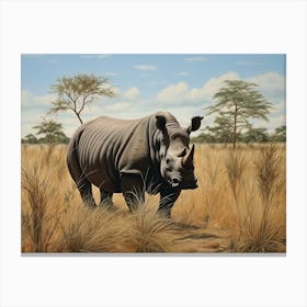 Black Rhinoceros Grazing In The African Savannah Realism 4 Canvas Print