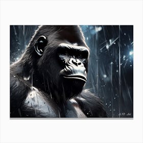 Grown Gorilla In The Rain as a Abstract Brush Painting Canvas Print