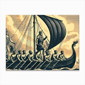 Vikings On A Ship AI vintage art 6 Canvas Print
