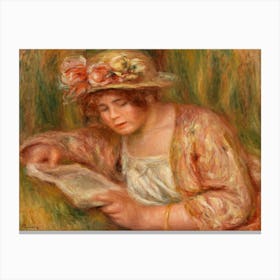Andrée In A Hat, Reading (1918), Pierre Auguste Renoir Canvas Print