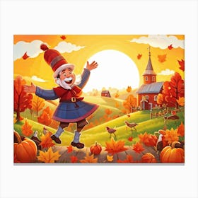 Cartoon Illustration Of A Joyful Feathered Pilgrim Character Adorned With A Traditional Happy Hat (4) Canvas Print