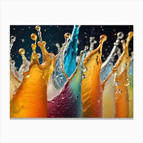 An Image Of A Close Up Of Colorful Liquid Splashes, Creating A Dynamic And Abstract Scene Canvas Print