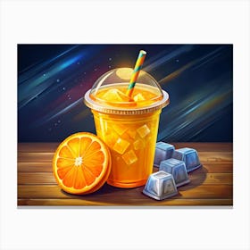 Orange Juice In A Plastic Cup With A Straw Canvas Print