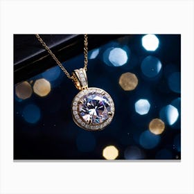 Close Up Of A Shimmering Diamond Pendant Catching Reflections Of A Galaxy Themed Party With Soft Bl (4) Canvas Print